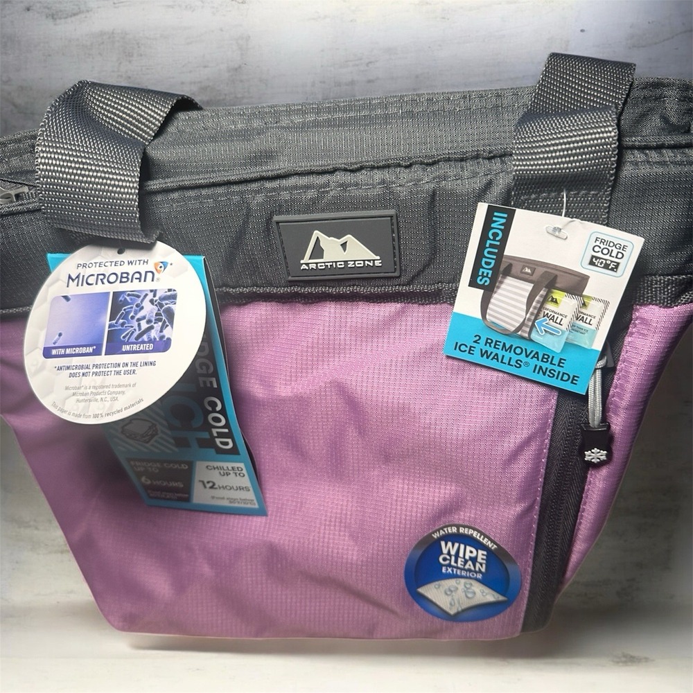 Arctic Zone Purple/gray Insulated Lunch Bag Includes‎ 2 Removable Ice Walls